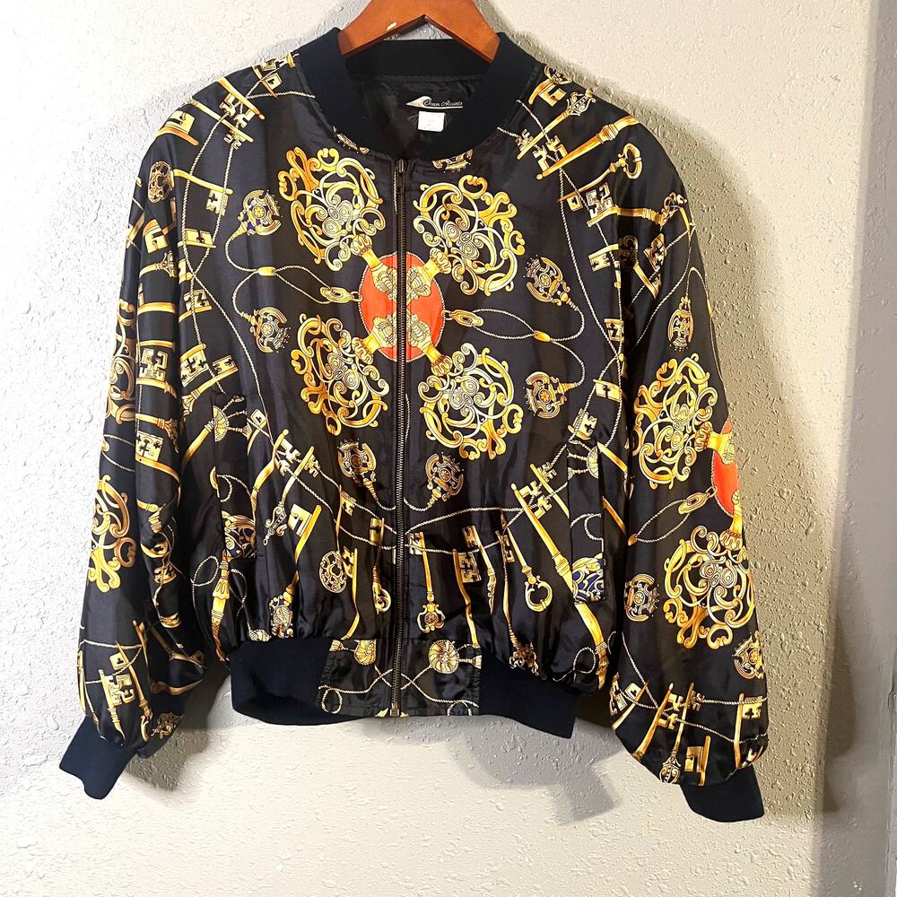 Ocean Accents Womens SM Polyester Jacket lightweight golf key pattern vtg 80s